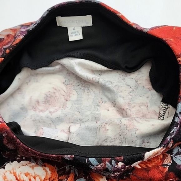 London Times Red Black Cream  Floral Print Sheath Dress Capped Sleeves Size 4 - Picture 9 of 15